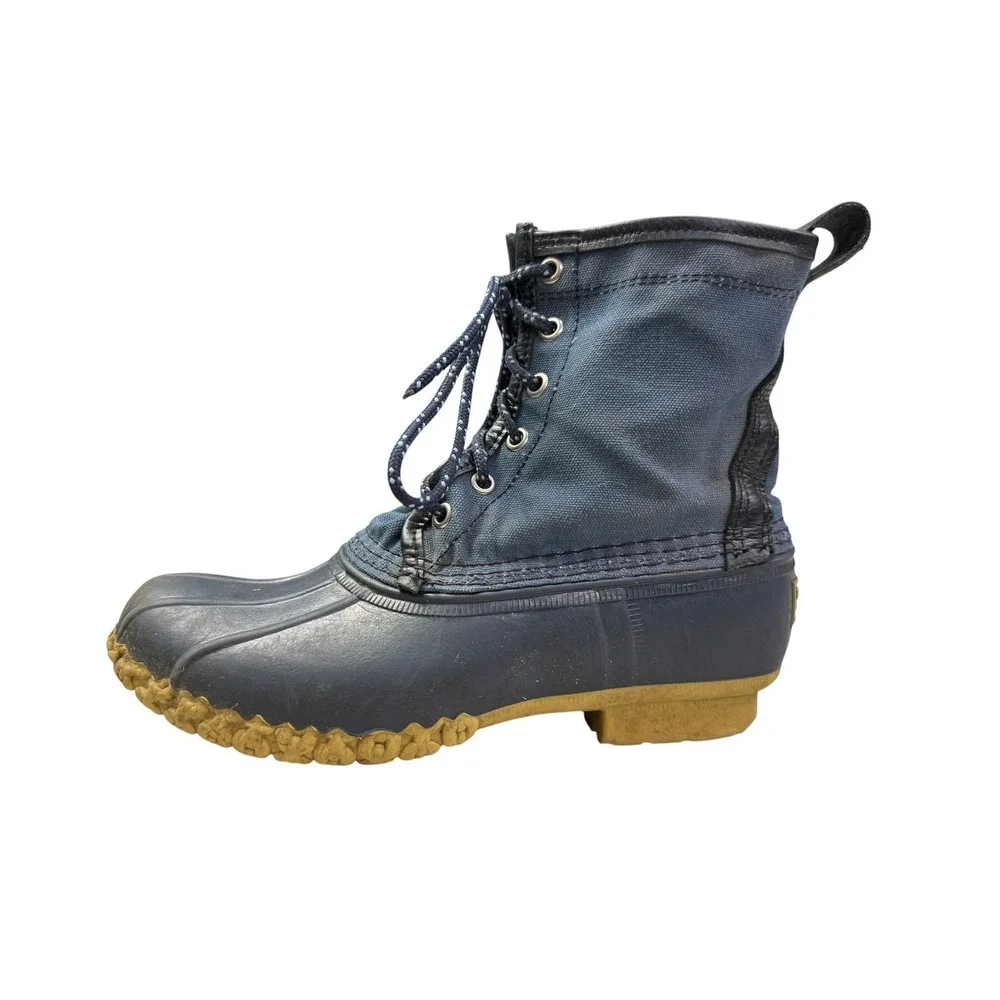 LL Bean Kids 4 M‎ Bean Boots Navy Blue Canvas Duck Boots Made in USA 503020